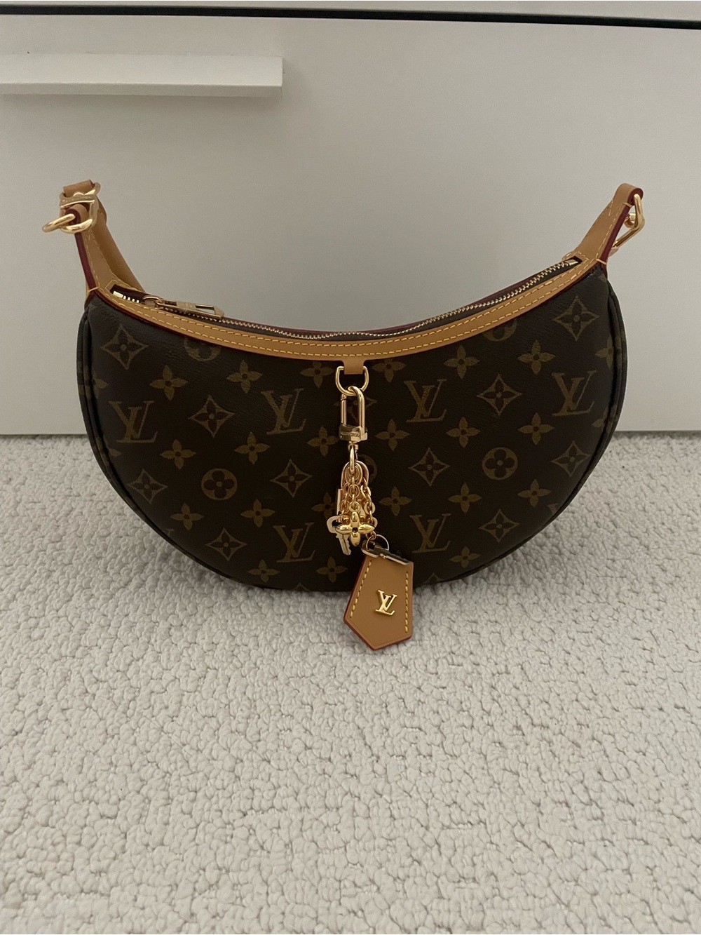 Louis Vuitton Monogram Crescent Shoulder Bag in Brown and Tan with Gold Hardware